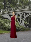 Burgundy One shoulder Floor length Chiffon Flower A-line Bridesmaid Dress (BOTS0311)