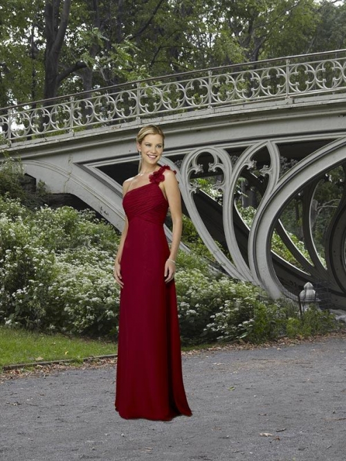 Burgundy One shoulder Floor length Chiffon Flower A-line Bridesmaid Dress (BOTS0311) Burgundy One shoulder Floor length Chiffon Flower A-line Bridesmaid Dress (BOTS0311)