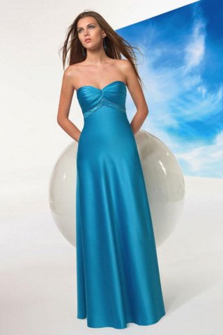 Blue Sweetheart Floor length Beaded Satin A-line Bridesmaid Dress (BOTS0341)