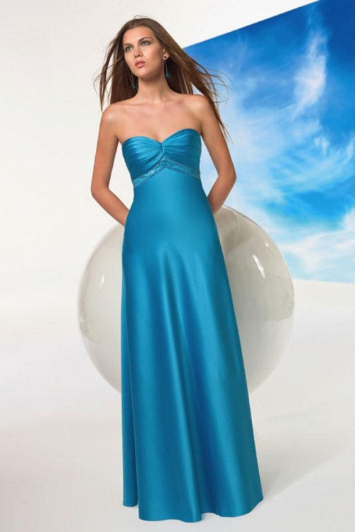 Blue Sweetheart Floor length Beaded Satin A-line Bridesmaid Dress (BOTS0341)