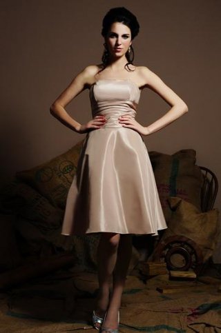 Cappuccino Strapless Knee length Taffeta A-line Bridesmaid Dress (BOTS0502)