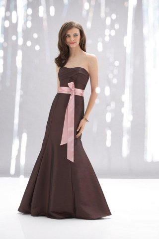 Chocolate Strapless Applique Sash Taffeta Bridesmaid Dress (BOTS0452)
