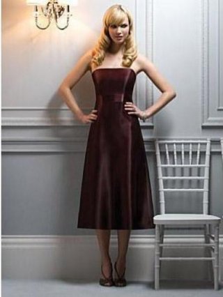 Chocolate Strapless Sleeveless Tea-length Satin Bridesmaid Dress (BOTS0471)