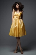 Dual Straps Knee-length Taffeta Sashes Flowers Bridesmaid Dress (BOTS0380)