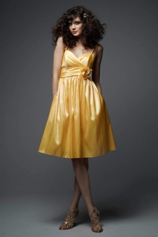 Dual Straps Knee-length Taffeta Sashes Flowers Bridesmaid Dress (BOTS0380)
