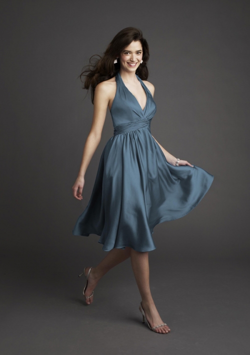 Empire V-shaped Halter Tea Length Chiffon Bridesmaid Dresses (cf0120)
