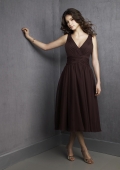 Empire V-neck Tea Length Chiffon Bridesmaid Dresses (KB0617)