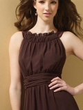 Espresso High neck Knee length Chiffon Satin A-line Bridesmaid Dress (BOTS0539)