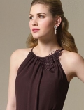 Espresso Short/Mini Flowers Chiffon Satin A-line Bridesmaid Dress (BOTS0544)