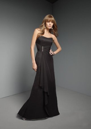 Full length Sweep Train Strapless Chiffon Bridesmaid Dress (BOTS0662)