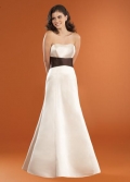 Full-length Khaki/Cognac Duchess Satin Sashes Bridesmaid Dress (BOTS0407)