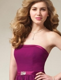 Grape Knee Length Crystal Beading Chiffon Satin Bridesmaid Dress (BOTS0549)