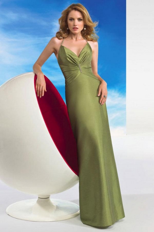 Green Halter Full length Beaded Taffeta Column/Sheath Bridesmaid Dress (BOTS0336)