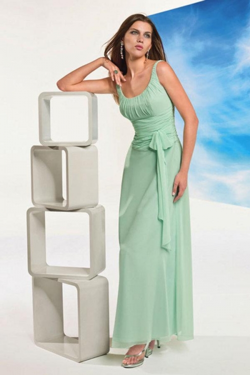 Green Scoop Neckline Full length Sash Chiffon A-line Bridesmaid Dress (BOTS0328)