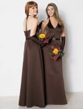Halter A-line V-neck Floor Length Satin Bridesmaid Dresses (KB0059)