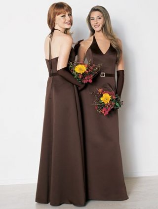 Halter A-line V-neck Floor Length Satin Bridesmaid Dresses (KB0059)