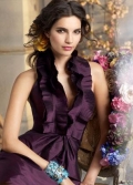 Halter Tea length Pleated Taffeta A-line Bridesmaid Dress (BOTS0580)