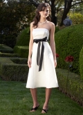Ivory Strapless Tea-length Satin Lace Sashes Bridesmaid Dress (BOTS0418)