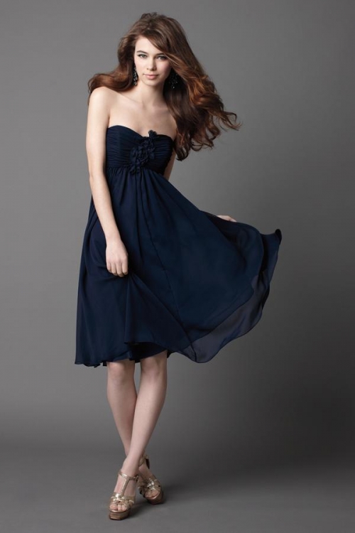 Indigo Sweetheart Knee Length Flower Chiffon Bridesmaid Dress (BOTS0631)