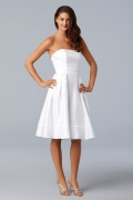 Knee length Off-White Shantung Self Belt Mini Ball Bridesmaid Dress (BOTS0669)