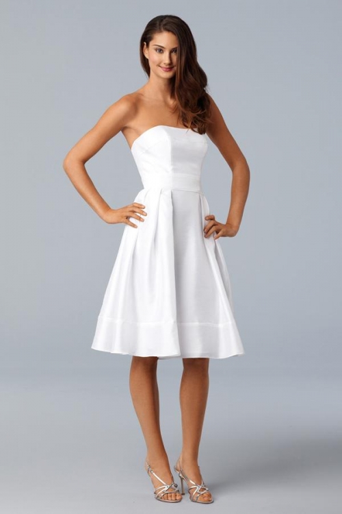 Knee length Off-White Shantung Self Belt Mini Ball Bridesmaid Dress (BOTS0669)