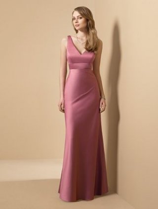 Sleeveless Empire V-neck Floor Length Satin Bridesmaid Dresses (KB0117)