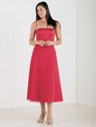 Spaghetti Tea-length Satin Chiffon Bridesmaid Dresses (KB0097)