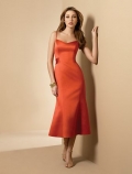 Spaghetti V-neck Tea Length Satin Bridesmaid Dresses (KB0121)