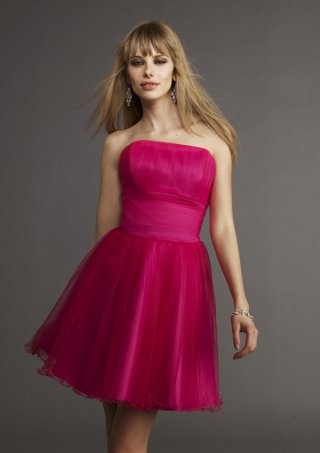 Strapless A-line Pleated Tulle Bridesmaid Dresses (KB0683)