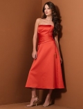 Strapless A-line Tea Length Satin Bridesmaid Dresses (KB0020)