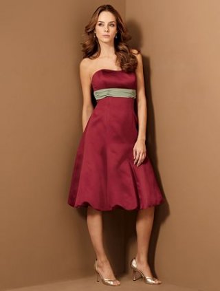 Strapless Cocktail Length Satin Chiffon Bridesmaid Dresses (KB0018)