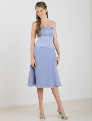 Strapless Cocktail Length Satin Chiffon Bridesmaid Dresses (KB0075)