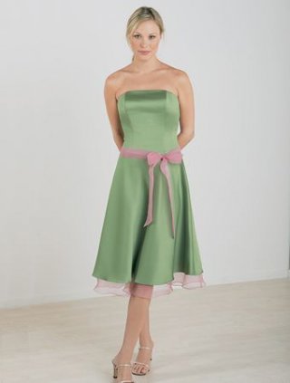 Strapless Cocktail Length Satin Organza Bridesmaid Dresses (KB0015)