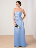 Strapless Slim A-line Sweep Train Satin Bridesmaid Dresses (KB0061)