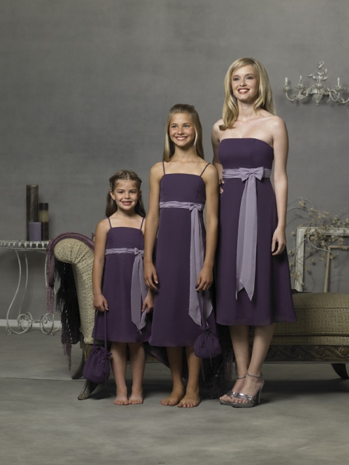 Strapless Tea Length Chiffon Bridesmaid Dresses (KB0272)