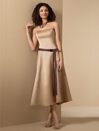 tea length satin strapless dress (je030)