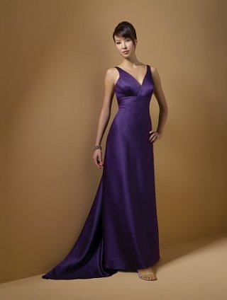 sweep train satin straps dress (je095)