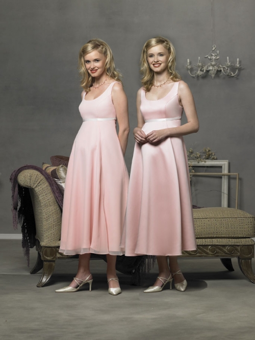 Tank Scoop Tea Length Satin Maternity Bridesmaid Dresses (KB0271)