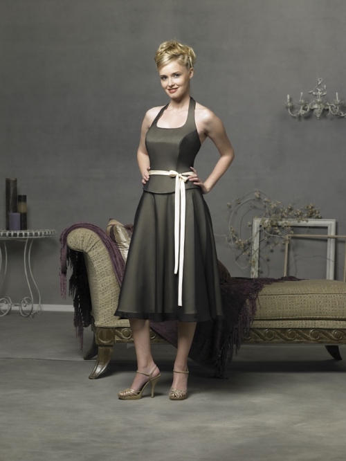 Tea Length Mock Two-piece Halter Chiffon Bridesmaid Dresses (KB0273)