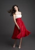 vertical shirring strapless dress (mj084)