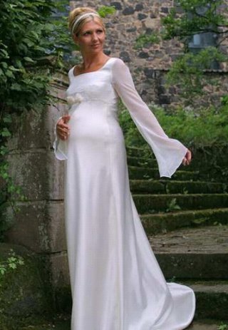 Sheer Sleeves Square Satin Maternity Bridesmaids (KM0015 )