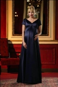 Short Sleeve Empire V-neck Satin Maternity Bridesmaids (KM0001)