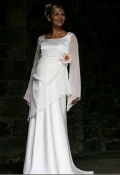 Sheer Sleeve Square Neck Satin Maternity Bridesmaids (KM0009 )