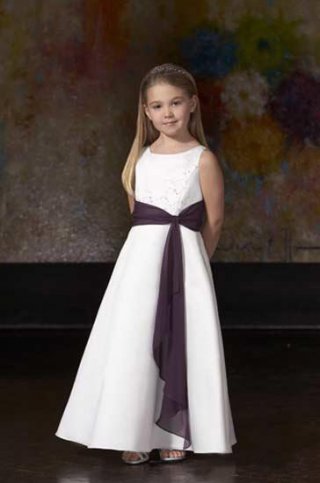 Empire Bateau Neck A-Line Satin Flower Girl Dresses (KF0188)