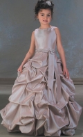 Beaded Scoop Strap Back Taffeta Flower Girl Dresses (KF0007)