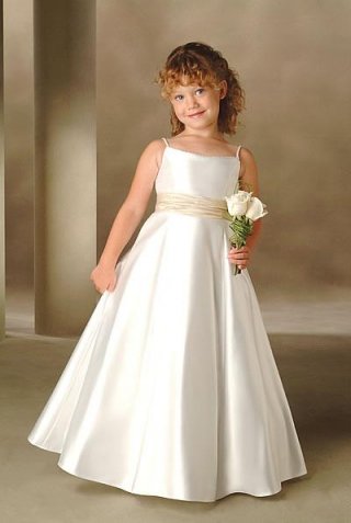 Beaded Spaghetti Strap Satin Flower Girl Dresses (KF0023)
