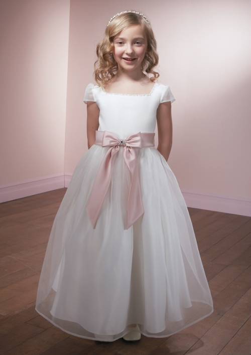 Cap Sleeve Square Neck Organza Flower Girl Dresses (KF0326)