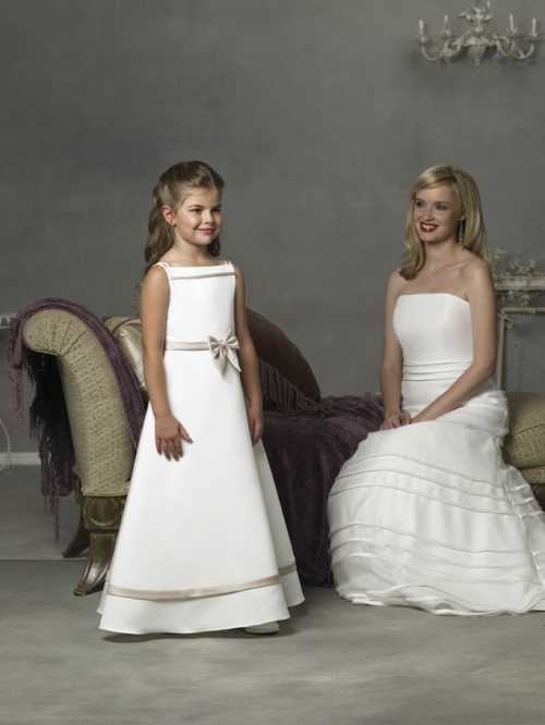 Double Spaghetti Square A-line Satin Flower Girl Dresses (KF0315)