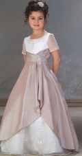 Sheer Short Sleeve Scoop Neck Taffeta Flower Girl Dresses (KF0002)