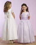 Short Sleeves Jeweled Neck Organza Flower Girl Dresses (KF0108 )
